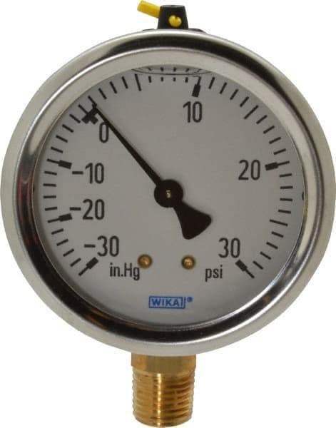 Wika - 2-1/2" Dial, 1/4 Thread, 30-0-30 Scale Range, Pressure Gauge - Lower Connection Mount, Accurate to 1.5% of Scale - USA Tool & Supply