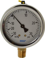 Wika - 2-1/2" Dial, 1/4 Thread, 30-0-30 Scale Range, Pressure Gauge - Lower Connection Mount, Accurate to 1.5% of Scale - USA Tool & Supply