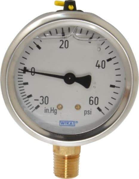 Wika - 2-1/2" Dial, 1/4 Thread, 30-0-60 Scale Range, Pressure Gauge - Lower Connection Mount, Accurate to 1.5% of Scale - USA Tool & Supply