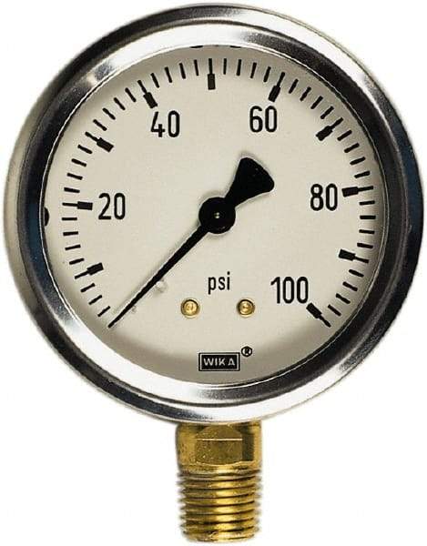 Wika - 2-1/2" Dial, 1/4 Thread, 0-400 Scale Range, Pressure Gauge - Center Back Connection Mount, Accurate to 1.5% of Scale - USA Tool & Supply