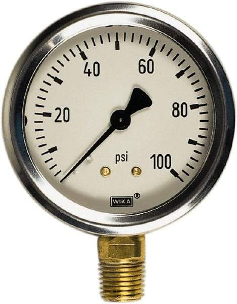 Wika - 2-1/2" Dial, 1/4 Thread, 0-2,000 Scale Range, Pressure Gauge - Center Back Connection Mount, Accurate to 1.5% of Scale - USA Tool & Supply