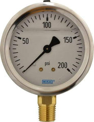 Wika - 2-1/2" Dial, 1/4 Thread, 0-200 Scale Range, Pressure Gauge - Lower Connection Mount, Accurate to 1.5% of Scale - USA Tool & Supply