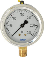 Wika - 2-1/2" Dial, 1/4 Thread, 0-300 Scale Range, Pressure Gauge - Lower Connection Mount, Accurate to 1.5% of Scale - USA Tool & Supply