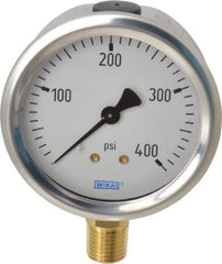 Wika - 2-1/2" Dial, 1/4 Thread, 0-400 Scale Range, Pressure Gauge - Lower Connection Mount, Accurate to 1.5% of Scale - USA Tool & Supply