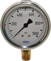 Wika - 2-1/2" Dial, 1/4 Thread, 0-1,000 Scale Range, Pressure Gauge - Lower Connection Mount, Accurate to 1.5% of Scale - USA Tool & Supply