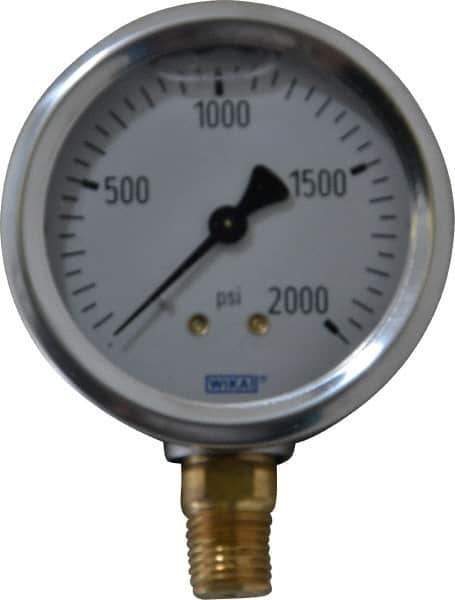 Wika - 2-1/2" Dial, 1/4 Thread, 0-2,000 Scale Range, Pressure Gauge - Lower Connection Mount, Accurate to 1.5% of Scale - USA Tool & Supply
