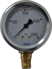 Wika - 2-1/2" Dial, 1/4 Thread, 0-2,000 Scale Range, Pressure Gauge - Lower Connection Mount, Accurate to 1.5% of Scale - USA Tool & Supply