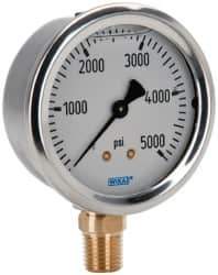 Wika - 2-1/2" Dial, 1/4 Thread, 0-5,000 Scale Range, Pressure Gauge - Lower Connection Mount, Accurate to 1.5% of Scale - USA Tool & Supply