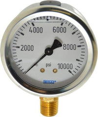 Wika - 2-1/2" Dial, 1/4 Thread, 0-10,000 Scale Range, Pressure Gauge - Lower Connection Mount, Accurate to 1.5% of Scale - USA Tool & Supply
