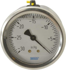 Wika - 2-1/2" Dial, 1/4 Thread, 30-0 Scale Range, Pressure Gauge - Center Back Connection Mount, Accurate to 1.5% of Scale - USA Tool & Supply