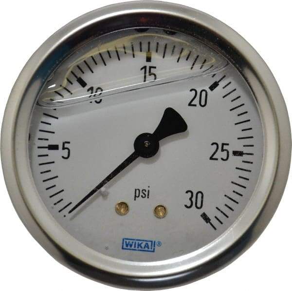 Wika - 2-1/2" Dial, 1/4 Thread, 0-30 Scale Range, Pressure Gauge - Center Back Connection Mount, Accurate to 1.5% of Scale - USA Tool & Supply