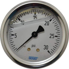 Wika - 2-1/2" Dial, 1/4 Thread, 0-30 Scale Range, Pressure Gauge - Center Back Connection Mount, Accurate to 1.5% of Scale - USA Tool & Supply