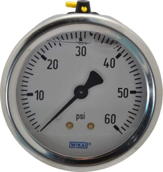 Wika - 2-1/2" Dial, 1/4 Thread, 0-60 Scale Range, Pressure Gauge - Center Back Connection Mount, Accurate to 1.5% of Scale - USA Tool & Supply