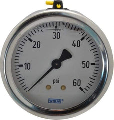 Wika - 2-1/2" Dial, 1/4 Thread, 0-60 Scale Range, Pressure Gauge - Center Back Connection Mount, Accurate to 1.5% of Scale - USA Tool & Supply