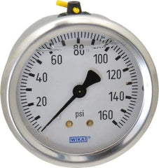 Wika - 2-1/2" Dial, 1/4 Thread, 0-160 Scale Range, Pressure Gauge - Center Back Connection Mount, Accurate to 1.5% of Scale - USA Tool & Supply