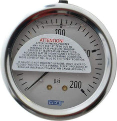 Wika - 2-1/2" Dial, 1/4 Thread, 0-200 Scale Range, Pressure Gauge - Center Back Connection Mount, Accurate to 1.5% of Scale - USA Tool & Supply