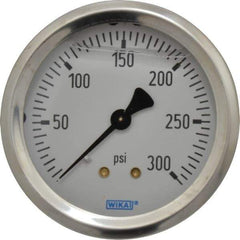 Wika - 2-1/2" Dial, 1/4 Thread, 0-300 Scale Range, Pressure Gauge - Center Back Connection Mount, Accurate to 1.5% of Scale - USA Tool & Supply