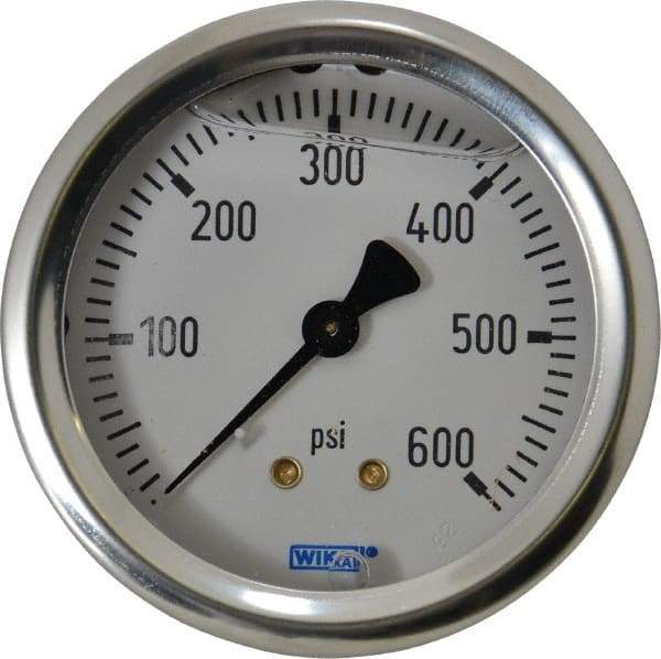 Wika - 2-1/2" Dial, 1/4 Thread, 0-600 Scale Range, Pressure Gauge - Center Back Connection Mount, Accurate to 1.5% of Scale - USA Tool & Supply