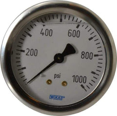 Wika - 2-1/2" Dial, 1/4 Thread, 0-1,000 Scale Range, Pressure Gauge - Center Back Connection Mount, Accurate to 1.5% of Scale - USA Tool & Supply