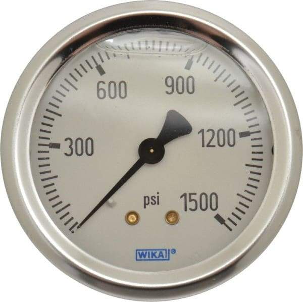 Wika - 2-1/2" Dial, 1/4 Thread, 0-1,500 Scale Range, Pressure Gauge - Center Back Connection Mount, Accurate to 1.5% of Scale - USA Tool & Supply