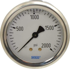 Wika - 2-1/2" Dial, 1/4 Thread, 0-2,000 Scale Range, Pressure Gauge - Center Back Connection Mount, Accurate to 1.5% of Scale - USA Tool & Supply