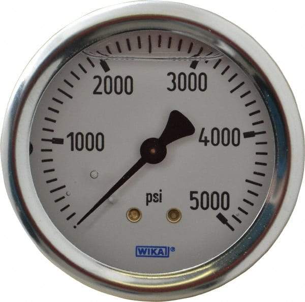 Wika - 2-1/2" Dial, 1/4 Thread, 0-5,000 Scale Range, Pressure Gauge - Center Back Connection Mount, Accurate to 1.5% of Scale - USA Tool & Supply