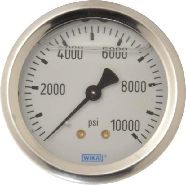 Wika - 2-1/2" Dial, 1/4 Thread, 0-10,000 Scale Range, Pressure Gauge - Center Back Connection Mount, Accurate to 1.5% of Scale - USA Tool & Supply