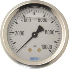 Wika - 2-1/2" Dial, 1/4 Thread, 0-10,000 Scale Range, Pressure Gauge - Center Back Connection Mount, Accurate to 1.5% of Scale - USA Tool & Supply