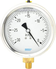 Wika - 4" Dial, 1/4 Thread, 30-0 Scale Range, Pressure Gauge - Lower Connection Mount, Accurate to 1% of Scale - USA Tool & Supply