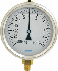 Wika - 4" Dial, 1/4 Thread, 30-0-15 Scale Range, Pressure Gauge - Lower Connection Mount, Accurate to 1% of Scale - USA Tool & Supply