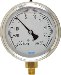 Wika - 4" Dial, 1/4 Thread, 30-0-30 Scale Range, Pressure Gauge - Lower Connection Mount, Accurate to 1% of Scale - USA Tool & Supply