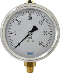 Wika - 4" Dial, 1/4 Thread, 0-60 Scale Range, Pressure Gauge - Lower Connection Mount, Accurate to 1% of Scale - USA Tool & Supply