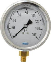 Wika - 4" Dial, 1/4 Thread, 0-160 Scale Range, Pressure Gauge - Lower Connection Mount, Accurate to 1% of Scale - USA Tool & Supply