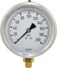 Wika - 4" Dial, 1/4 Thread, 0-200 Scale Range, Pressure Gauge - Lower Connection Mount, Accurate to 1% of Scale - USA Tool & Supply
