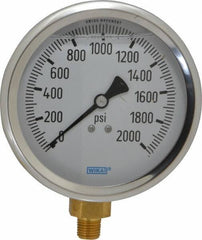 Wika - 4" Dial, 1/4 Thread, 0-2,000 Scale Range, Pressure Gauge - Lower Connection Mount, Accurate to 1% of Scale - USA Tool & Supply