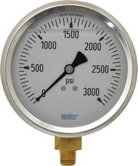Wika - 4" Dial, 1/4 Thread, 0-3,000 Scale Range, Pressure Gauge - Lower Connection Mount, Accurate to 1% of Scale - USA Tool & Supply