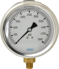 Wika - 4" Dial, 1/4 Thread, 0-5,000 Scale Range, Pressure Gauge - Lower Connection Mount, Accurate to 1% of Scale - USA Tool & Supply