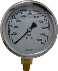 Wika - 4" Dial, 1/4 Thread, 0-10,000 Scale Range, Pressure Gauge - Lower Connection Mount, Accurate to 1% of Scale - USA Tool & Supply