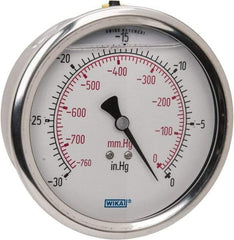 Wika - 4" Dial, 1/4 Thread, 30-0 Scale Range, Pressure Gauge - Lower Back Connection Mount, Accurate to 1% of Scale - USA Tool & Supply