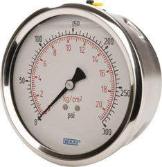 Wika - 4" Dial, 1/4 Thread, 0-300 Scale Range, Pressure Gauge - Lower Back Connection Mount, Accurate to 1% of Scale - USA Tool & Supply