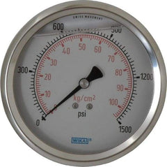 Wika - 4" Dial, 1/4 Thread, 0-1,500 Scale Range, Pressure Gauge - Lower Back Connection Mount, Accurate to 1% of Scale - USA Tool & Supply