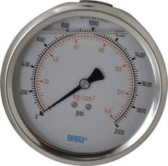 Wika - 4" Dial, 1/4 Thread, 0-2,000 Scale Range, Pressure Gauge - Lower Back Connection Mount, Accurate to 1% of Scale - USA Tool & Supply