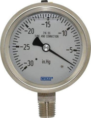 Wika - 2-1/2" Dial, 1/4 Thread, 30-0 Scale Range, Pressure Gauge - Lower Connection Mount, Accurate to 1.5% of Scale - USA Tool & Supply