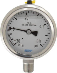 Wika - 2-1/2" Dial, 1/4 Thread, 30-0-60 Scale Range, Pressure Gauge - Lower Connection Mount, Accurate to 1.5% of Scale - USA Tool & Supply