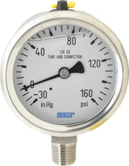 Wika - 2-1/2" Dial, 1/4 Thread, 30-0-160 Scale Range, Pressure Gauge - Lower Connection Mount, Accurate to 1.5% of Scale - USA Tool & Supply