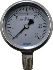 Wika - 2-1/2" Dial, 1/4 Thread, 0-30 Scale Range, Pressure Gauge - Lower Connection Mount, Accurate to 1.5% of Scale - USA Tool & Supply