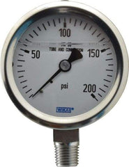 Wika - 2-1/2" Dial, 1/4 Thread, 0-200 Scale Range, Pressure Gauge - Lower Connection Mount, Accurate to 1.5% of Scale - USA Tool & Supply