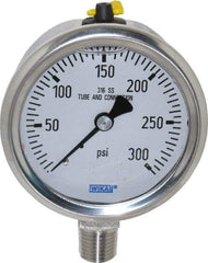 Wika - 2-1/2" Dial, 1/4 Thread, 0-300 Scale Range, Pressure Gauge - Lower Connection Mount, Accurate to 1.5% of Scale - USA Tool & Supply
