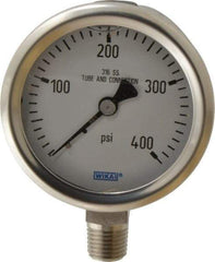 Wika - 2-1/2" Dial, 1/4 Thread, 0-400 Scale Range, Pressure Gauge - Lower Connection Mount, Accurate to 1.5% of Scale - USA Tool & Supply
