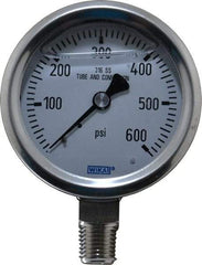 Wika - 2-1/2" Dial, 1/4 Thread, 0-600 Scale Range, Pressure Gauge - Lower Connection Mount, Accurate to 1.5% of Scale - USA Tool & Supply